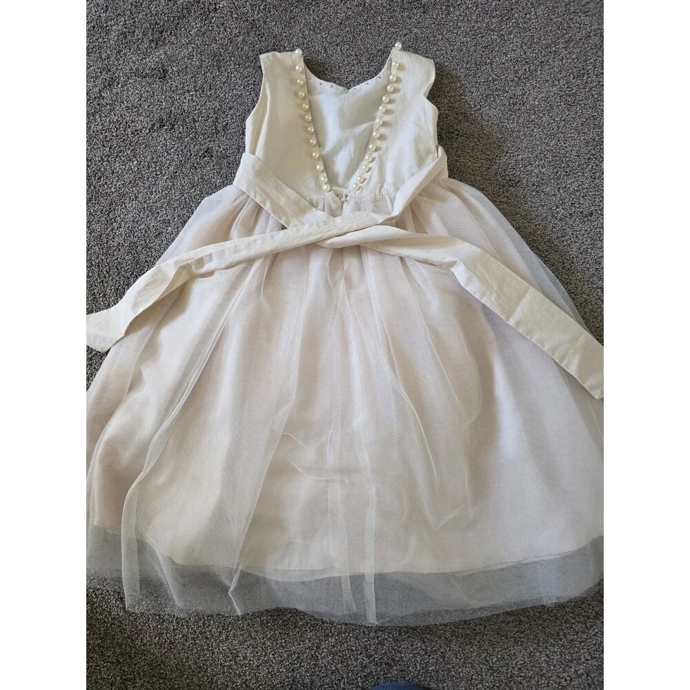Only Little Once Girls Cream Ivory Formal Jr Bridesmaid Faux Pearl Gown Dress 4